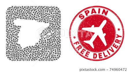 Free Delivery Grunge Seal and Spain Map Aviation Hole Mosaic Free Delivery Grunge Seal and Spain Map Aviation Hole Mosaic 74960472