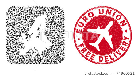 Free Delivery Watermark Badge and Euro Union Map Airplane Inverted Mosaic Free Delivery Watermark Badge and Euro Union Map Airplane Inverted Mosaic 74960521