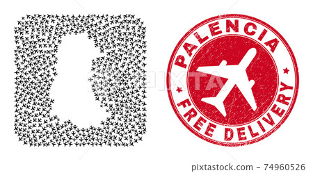 Free Delivery Grunge Seal and Palencia Province Map Air Plane Inverted Mosaic 74960526
