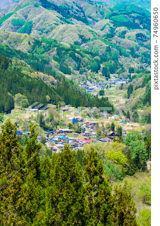 Idyllic mountain village scenery (May) 74960650