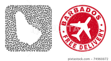 Free Delivery Scratched Seal and Barbados Map Aircraft Stencil Mosaic 74960872