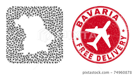 Free Delivery Rubber Seal and Bavaria Land Map Air Plane Stencil Mosaic Free Delivery Rubber Seal and Bavaria Land Map Air Plane Stencil Mosaic 74960878