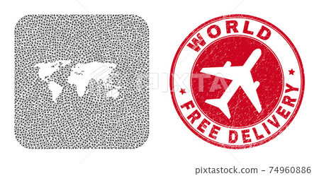Free Delivery Rubber Stamp and World Map Jet Vehicle Inverted Mosaic 74960886