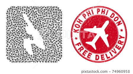 Free Delivery Grunge Stamp and Koh Phi Don Map Air Force Stencil Mosaic 74960958