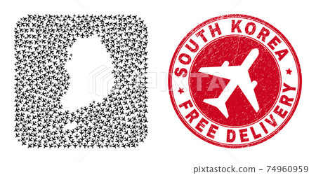Free Delivery Watermark Stamp Seal and South Korea Map Airplane Stencil Mosaic Free Delivery Watermark Stamp Seal and South Korea Map Airplane Stencil Mosaic 74960959