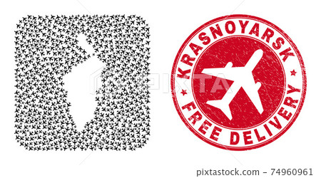 Free Delivery Watermark Stamp Seal and Krasnoyarskiy Kray Map Airliner Subtracted Mosaic Free Delivery Watermark Stamp Seal and Krasnoyarskiy Kray Map Airliner Subtracted Mosaic 74960961