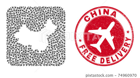 Free Delivery Watermark Badge and China Map Air Plane Stencil Mosaic Free Delivery Watermark Badge and China Map Air Plane Stencil Mosaic 74960970