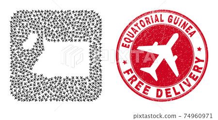 Free Delivery Scratched Stamp and Equatorial Guinea Map Air Plane Subtracted Mosaic 74960971