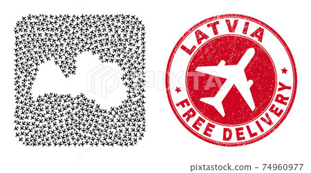 Free Delivery Watermark Seal and Latvia Map Aviation Stencil Mosaic Free Delivery Watermark Seal and Latvia Map Aviation Stencil Mosaic 74960977