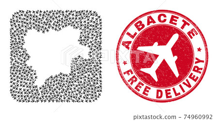 Free Delivery Watermark Stamp Seal and Albacete Province Map Air Force Stencil Mosaic 74960992