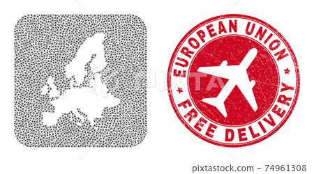 Free Delivery Scratched Badge and European Union Map Aviation Subtracted Mosaic Free Delivery Scratched Badge and European Union Map Aviation Subtracted Mosaic 74961308