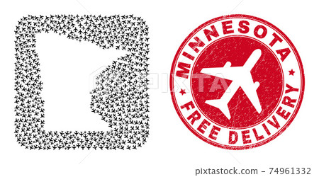 Free Delivery Watermark Stamp and Minnesota State Map Aircraft Stencil Mosaic Free Delivery Watermark Stamp and Minnesota State Map Aircraft Stencil Mosaic 74961332