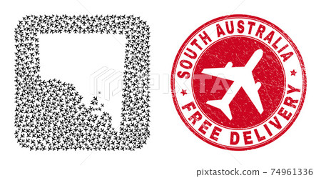 Free Delivery Rubber Stamp and South Australia Map Aircraft Stencil Mosaic Free Delivery Rubber Stamp and South Australia Map Aircraft Stencil Mosaic 74961336