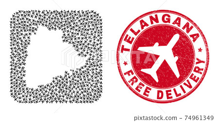 Free Delivery Grunge Stamp and Telangana State Map Airliner Inverted Mosaic Free Delivery Grunge Stamp and Telangana State Map Airliner Inverted Mosaic 74961349