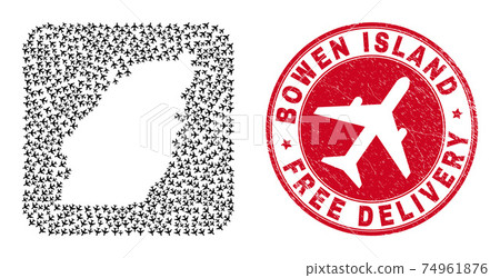 Free Delivery Scratched Stamp Seal and Bowen Island Map Aviation Inverted Mosaic 74961876
