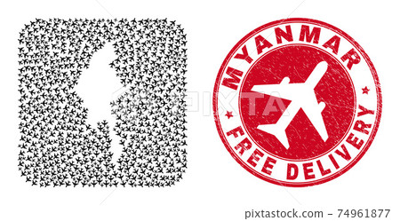 Free Delivery Rubber Seal and Myanmar Map Air Plane Stencil Mosaic Free Delivery Rubber Seal and Myanmar Map Air Plane Stencil Mosaic 74961877