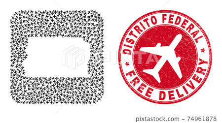 Free Delivery Watermark Seal and Brazil Distrito Federal Map Aircraft Hole Mosaic 74961878