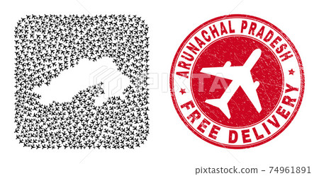 Free Delivery Rubber Stamp Seal and Arunachal Pradesh State Map Air Plane Subtracted Mosaic Free Delivery Rubber Stamp Seal and Arunachal Pradesh State Map Air Plane Subtracted Mosaic 74961891