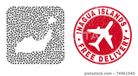 Free Delivery Grunge Stamp Seal and Inagua Islands Map Aviation Subtracted Mosaic 74961940