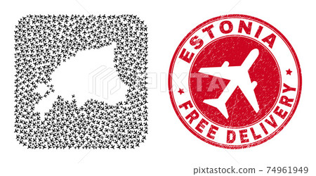 Free Delivery Watermark Seal and Estonia Map Aeroplane Stencil Mosaic Free Delivery Watermark Seal and Estonia Map Aeroplane Stencil Mosaic 74961949