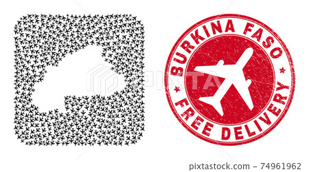 Free Delivery Grunge Stamp Seal and Burkina Faso Map Aeroplane Hole Mosaic Free Delivery Grunge Stamp Seal and Burkina Faso Map Aeroplane Hole Mosaic 74961962