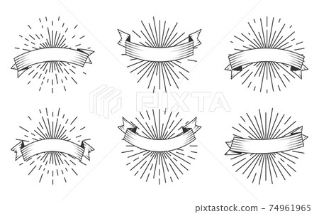 Retro black outline ribbons sun burst vector set Retro black outline ribbons sun burst vector set 74961965