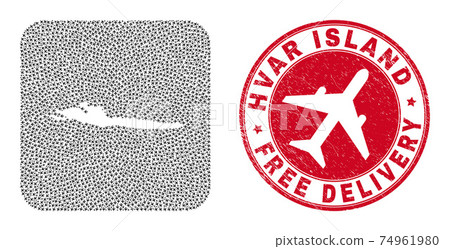 Free Delivery Grunge Stamp and Hvar Island Map Aircraft Hole Mosaic 74961980