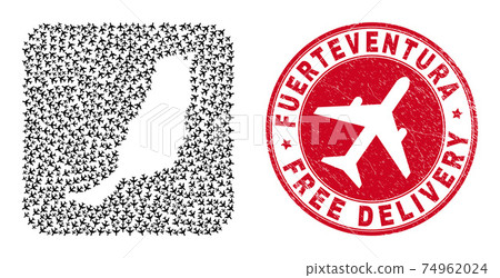Free Delivery Watermark Badge and Fuerteventura Island Map Air Plane Hole Mosaic Free Delivery Watermark Badge and Fuerteventura Island Map Air Plane Hole Mosaic 74962024