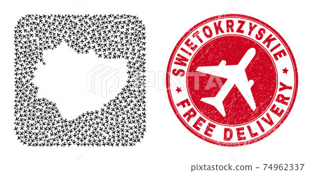 Free Delivery Grunge Stamp and Swietokrzyskie Voivodeship Map Airplane Subtracted Mosaic Free Delivery Grunge Stamp and Swietokrzyskie Voivodeship Map Airplane Subtracted Mosaic 74962337
