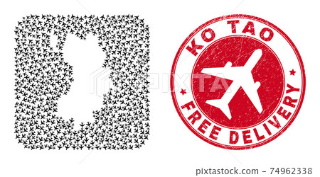 Free Delivery Grunge Seal and Ko Tao Map Air Plane Hole Mosaic Free Delivery Grunge Seal and Ko Tao Map Air Plane Hole Mosaic 74962338