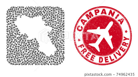Free Delivery Grunge Badge and Campania Region Map Aircraft Stencil Mosaic Free Delivery Grunge Badge and Campania Region Map Aircraft Stencil Mosaic 74962435