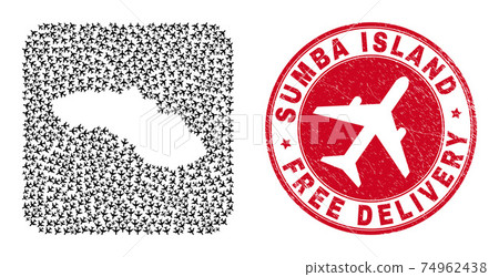 Free Delivery Rubber Stamp Seal and Sumba Island Map Air Plane Stencil Mosaic Free Delivery Rubber Stamp Seal and Sumba Island Map Air Plane Stencil Mosaic 74962438
