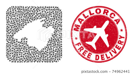 Free Delivery Scratched Badge and Mallorca Map Airliner Subtracted Mosaic Free Delivery Scratched Badge and Mallorca Map Airliner Subtracted Mosaic 74962441