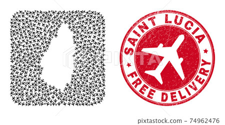 Free Delivery Watermark Stamp Seal and Saint Lucia Island Map Air Plane Stencil Mosaic Free Delivery Watermark Stamp Seal and Saint Lucia Island Map Air Plane Stencil Mosaic 74962476