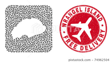 Free Delivery Grunge Badge and Wrangel Island Map Aircraft Stencil Mosaic Free Delivery Grunge Badge and Wrangel Island Map Aircraft Stencil Mosaic 74962504