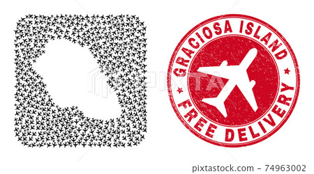 Free Delivery Grunge Badge and Graciosa Island Map Aviation Inverted Mosaic Free Delivery Grunge Badge and Graciosa Island Map Aviation Inverted Mosaic 74963002