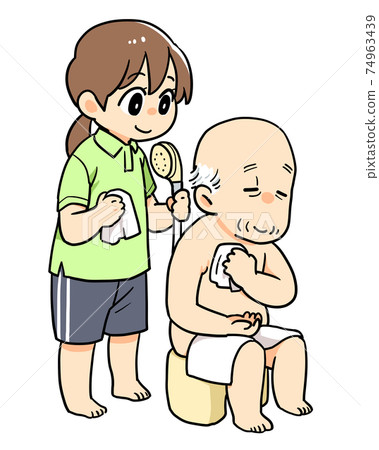 Illustration of a caregiver assisting in bathing 74963439