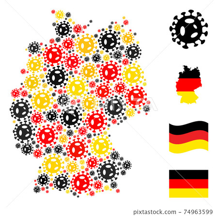German Map Mosaic of Virus Icons in German Flag Colors German Map Mosaic of Virus Icons in German Flag Colors 74963599