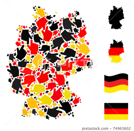 German Map Collage of Right Pointer Finger Icons in German Flag Colors 74963602