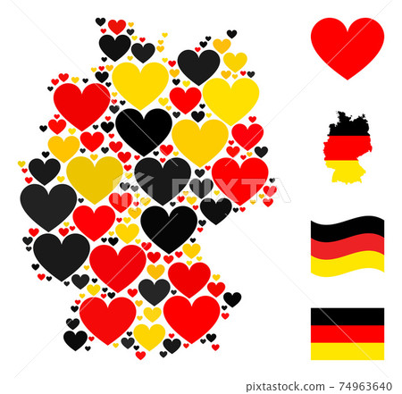 German Map Collage of Love Heart Icons in German Flag Colors 74963640