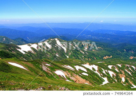 100 famous mountains in Japan, Mt. Gassan in summer, remaining snow 74964164