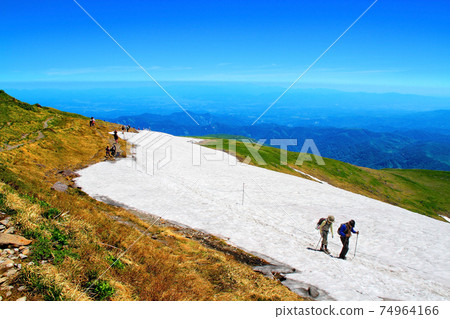 100 famous mountains in Japan, Mt. Gassan in summer, remaining snow 100 famous mountains in Japan, Mt. Gassan in summer, remaining snow 74964166