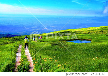 100 famous mountains in Japan, Gassan, wooden path in summer 74964168