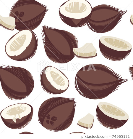 Decorative vector seamless pattern with coconuts whole and sliced. 74965151