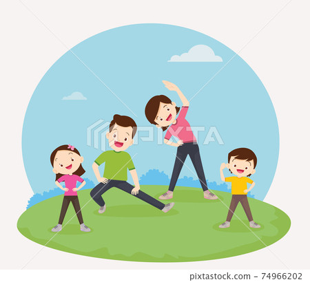 Happy Family exercising Together in the park Happy Family exercising Together in the park 74966202