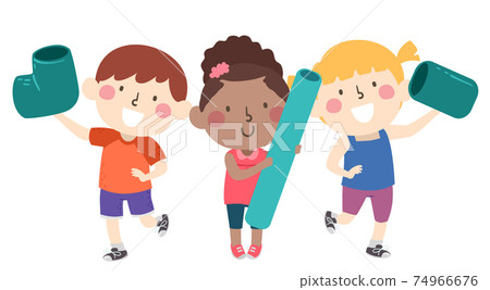 Kids Hold Pieces Big Pipes Connect Illustration 74966676