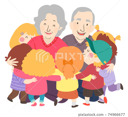 Kids Grand Parents Senior Man Woman Illustration 74966677