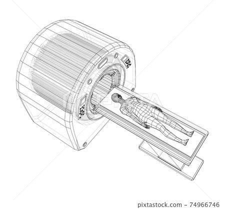 Female Patient Lying on a CT or MRI Scan. Vector 74966746