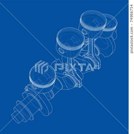 Engine crankshaft with pistons outline. Vector Engine crankshaft with pistons outline. Vector 74966754