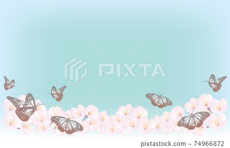 櫻花和栗子虎背景藍色 74966872